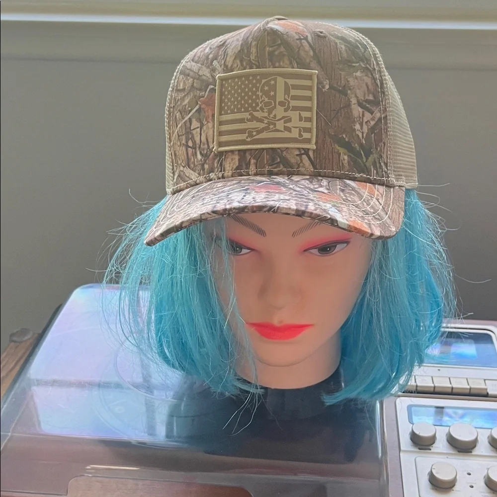 Camo Mesh Trucker Hat with Flag Patch